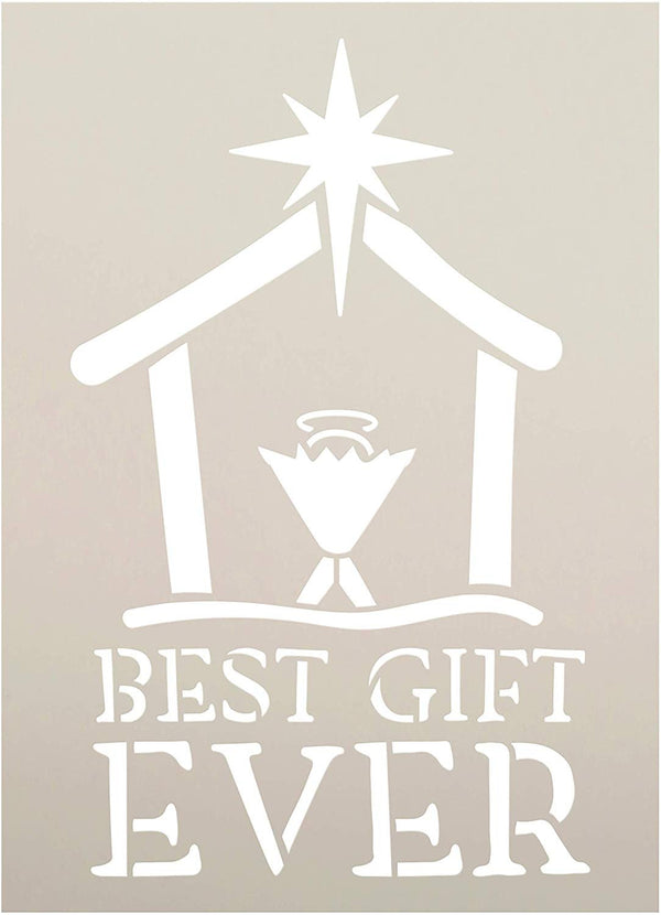 Best Gift Ever Stencil with Manger & Star StudioR12 | Christian Faith Word Art | DIY Christmas Holiday Home Decor | Craft & Paint Wood Signs | Reusable Mylar Template | Select Size