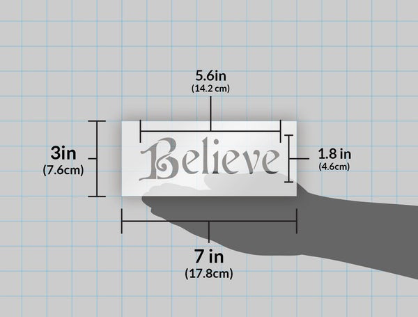 Believe Stencil by StudioR12 | Elegant Christmas Word Art - Reusable Mylar Template | Painting, Chalk, Mixed Media | Use for Journaling, DIY Home Decor | Select Size | STCL992