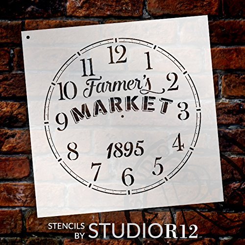 Round Clock Stencil - Farmers Market Words - Small to Extra Large DIY Painting on Wood for Farmhouse Country Home Decor Walls - Select Size