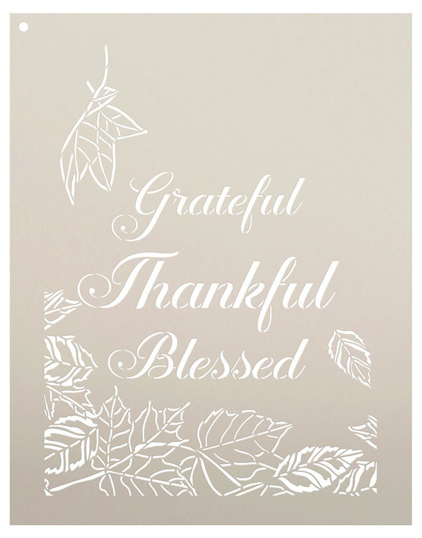Grateful Thankful Blessed Leaves Stencil by StudioR12 | Reusable Mylar Template | Use to Paint Wood Signs - Wall Art - Pallets - DIY Fall Home Decor - Select Size | STCL2392