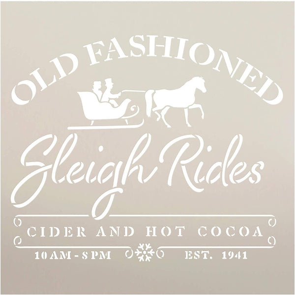 Old Fashioned Sleigh Ride Stencil with Horse by StudioR12 | Cider & Hot Cocoa | DIY Christmas Winter Holiday Home Decor | Craft & Paint Wood Sign | Reusable Mylar Template | Select Size