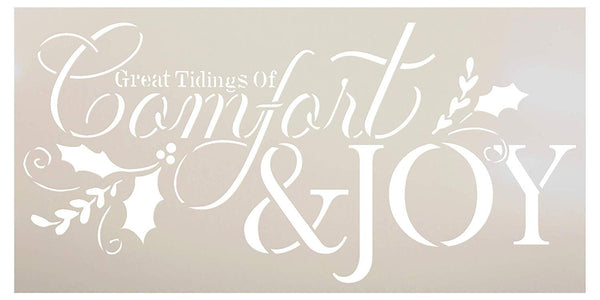 Tidings of Comfort & Joy Stencil by StudioR12 | Reusable Mylar Template Paint Wood Sign | Christmas Ampersand Home Decor | Holiday DIY Winter Gift Holly Select Size