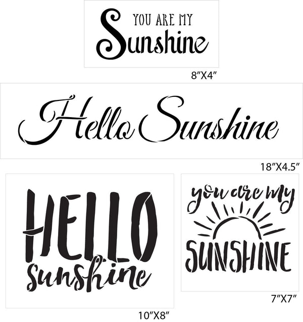 You are My Sunshine - Hello Sunshine Stencil Set - 4 Piece by StudioR12 | Reusable Mylar Template | Use to Paint Wood Signs - Walls - DIY Home Decor Childrens Bedroom