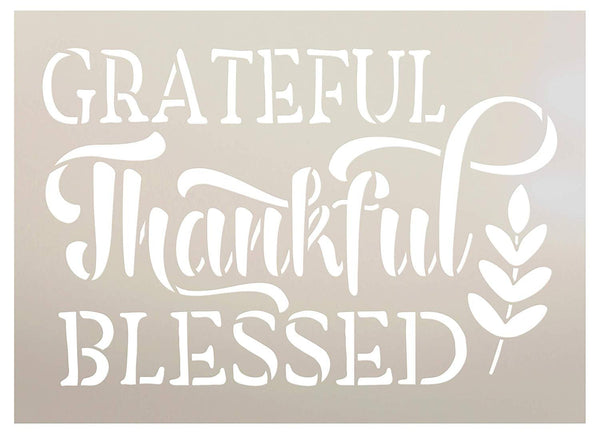 Grateful Thankful Blessed Stencil with Wheat by StudioR12 | DIY Rustic Fall Farmhouse Home Decor | Autumn Word Art | Craft & Paint Wood Sign | Reusable Mylar Template | Select Size