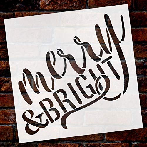 Merry and Bright Cursive Christmas Holiday Word Stencil by StudioR12 | Wood Signs | Word Art Reusable | Family Dining Room | Painting Chalk Mixed Multi-Media | DIY Home - Choose Size | STCL2875