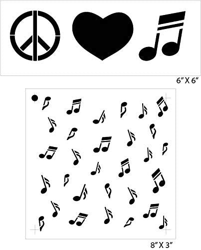 Peace Love & Music Notes Stencil Set 2 - Piece by Studio R12 | Fun Hip Art For Music Lovers | Painting, Chalk, Mixed Media | Use for Journaling, DIY Home Decor - CMBN433
