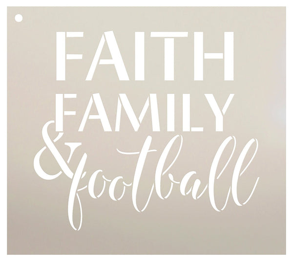 Faith Family and Football Stencil by StudioR12 | Reusable Mylar Template | Fall Sports - Use to Paint Wood Signs - Wall Art Pallets - T-Shirts Or Pillows - DIY Home Decor - Select Size (16