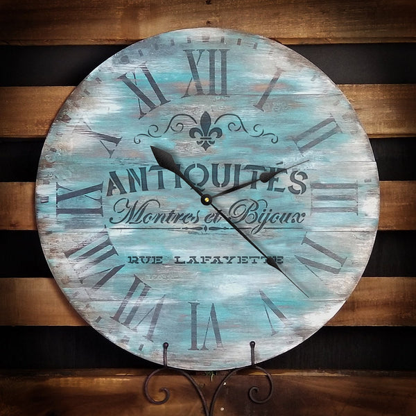 Round Clock Stencil - Roman Numerals - French Antique Words - DIY Painting Vintage Country Farmhouse Home Decor Walls - Select Size | STCL2424
