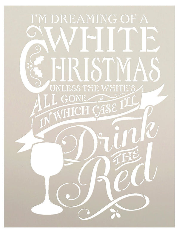 White Christmas Stencil by StudioR12 | Christmas and Wine themed Word Art - Reusable Mylar Template | Painting, Chalk, Mixed Media | Use for Crafting, DIY Home Decor | Select Size | STCL606