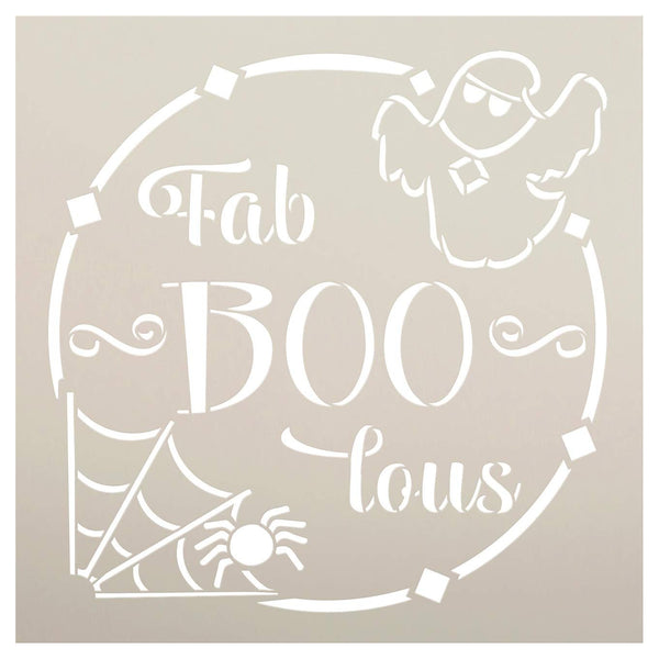 Fab-Boo-lous Stencil with Ghost & Spider Web by StudioR12 | DIY Halloween Home Decor | Craft & Paint | Reusable Template | Select Size