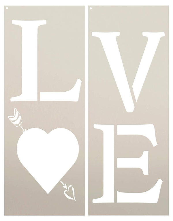 Love Heart & Arrow Tall Porch Stencil by StudioR12 | 2 Piece | DIY Large Vertical Home Decor for Valentine's Day | Front Entryway | Craft & Paint Wood Leaner Signs | Reusable Mylar Template | Size 4ft