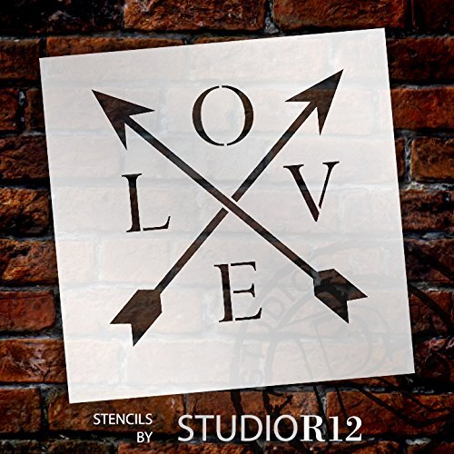 Love with Crossbar Arrows Stencil by StudioR12 | Reusable Mylar Template | Use for Painting Rustic Signs on Pallets, Wood and Pillows | DIY Home Decor - CHOOSE SIZE