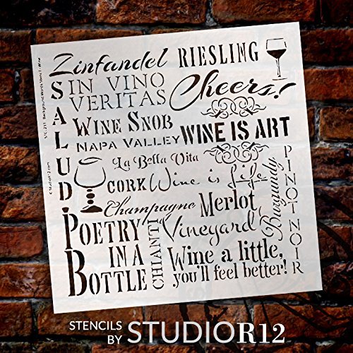 Wine Stencil by StudioR12 | Tuscan Winery Background Word Art - Reusable Mylar Template | Painting, Chalk, Mixed Media | Use for Wall Art, DIY Home Decor - STCL231_5 …CHOOSE SIZE (14
