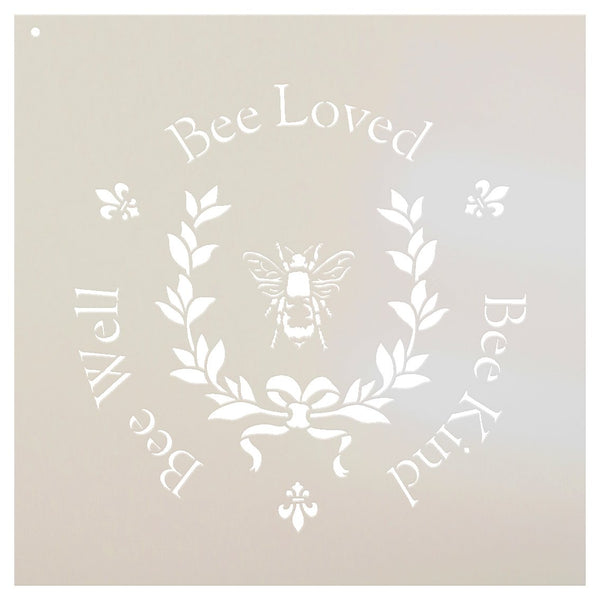Bee Loved, Bee Well, Bee Kind Stencil with Laurel & Bow by StudioR12 | DIY French Fleur de lis Country Home Decor | Paint Rustic Wood Signs | Reusable Mylar Template | Select Size - 10
