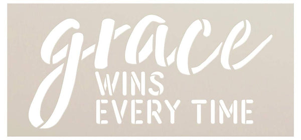 Grace Wins Stencil by StudioR12 | Paint Wood Sign | Reusable Mylar Template | Craft Simple Cursive Faith Home Decor | DIY Rustic Blessed Christian Quote Inspiration & Prayer | Select Size