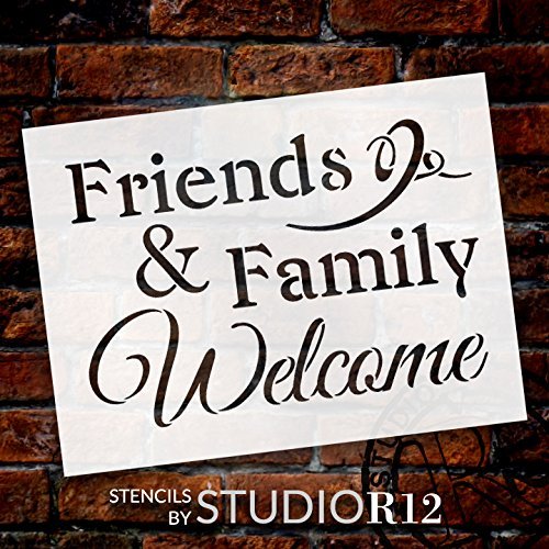 Words of Welcome Stencil by StudioR12 Fun Elegant Script Word Art - Small 8  x6-inch Reusable Mylar Template Painting, Chalk, Mixed Media Use for