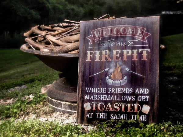 Welcome to Our Firepit 2-Part Stencil by StudioR12 | Use to Paint Wood Signs - DIY Campfire Decor | Select Size | STCL2567