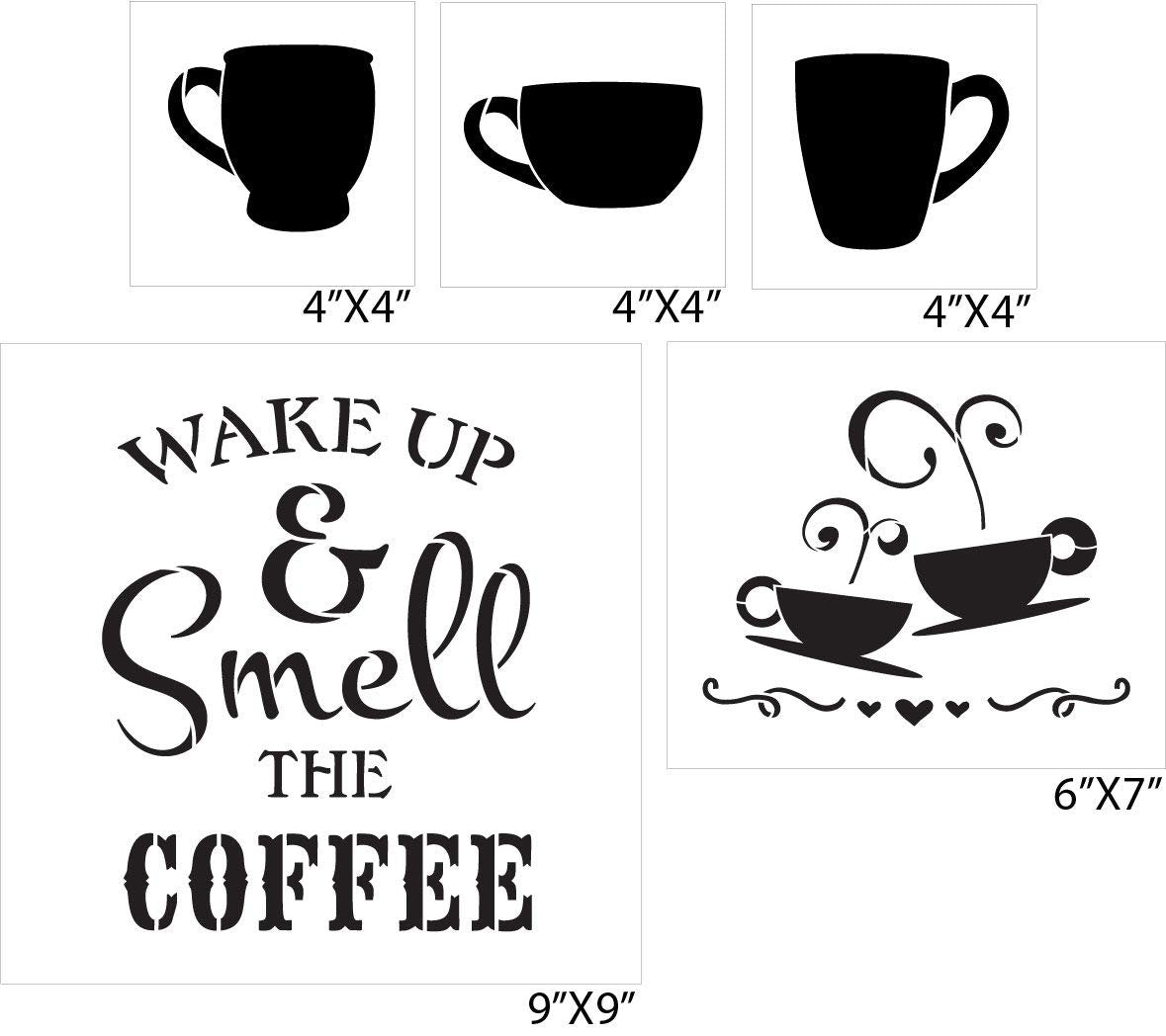 Wake Up and Smell The Coffee with Cups Stencil Set 5 Piece by Studio