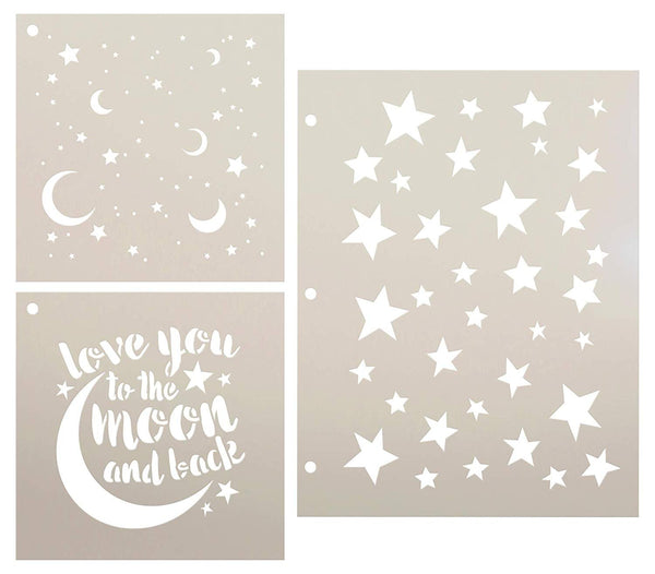 Love You to The Moon and Back - Stars & Moons Stencil Set - 3 Part by StudioR12 | Reusable Mylar Template | Use to Paint Wood Signs - Pillows - DIY Love Decor