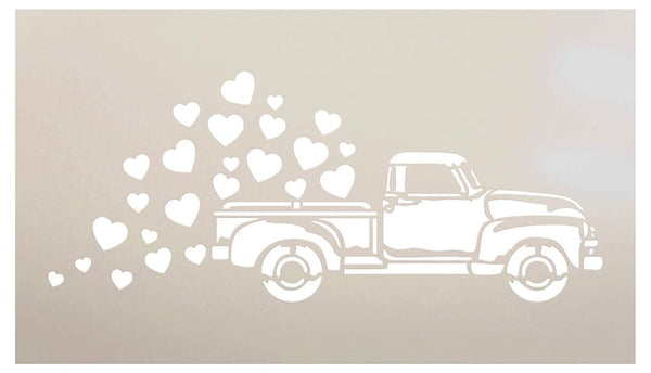 Old Truck Valentine Stencil - Hearts by StudioR12 | Reusable Mylar Template | Paint Wood Sign | Rustic Farmhouse Holiday | Craft DIY Vintage Home Decor | Select Size