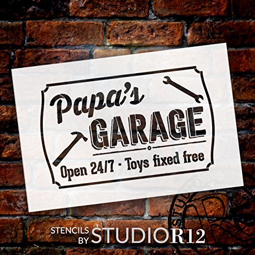 Papa's Garage - Open 24/7 Sign Stencil by StudioR12 | Reusable Mylar Template | Use to Paint Wood Signs - Pallets - DIY Grandpa Gift - Select Size (12