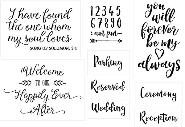 Wedding Collection Stencil Set - 9 Part by StudioR12 | Reusable Mylar Template | Use to Paint Wood Signs - Pillows - DIY Love & Romance Projects