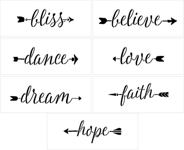 Words of Inspiration and Love Arrow Stencil Set - 7 Piece Set by StudioR12 | Reusable Mylar Template | Use to Paint Wood Signs - Walls - DIY Living Room Bedroom Decor