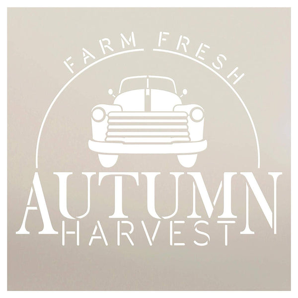Farm Fresh Autumn Harvest with Vintage Truck Stencil by StudioR12 | Paint Signs | Word Art Reusable | Family Room | Paint Chalk Mixed Media | Fall Holiday | DIY Home - Choose Size