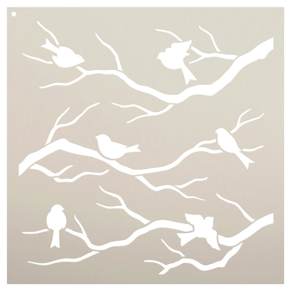 Birds & Branches Stencil by StudioR12 | Reusable Mylar Template | Crafters and Sign Makers can Paint DIY Nature Home Decor - Furniture - Scrapbook- Cards - CHOOSE SIZE | STCL1021