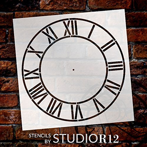 Country Home Clock Face Stencil by StudioR12 | Roman Numerals Clock Art - Reusable Mylar Template | Painting, Chalk, Mixed Media | DIY Decor - STCL2332 - SELECT SIZE
