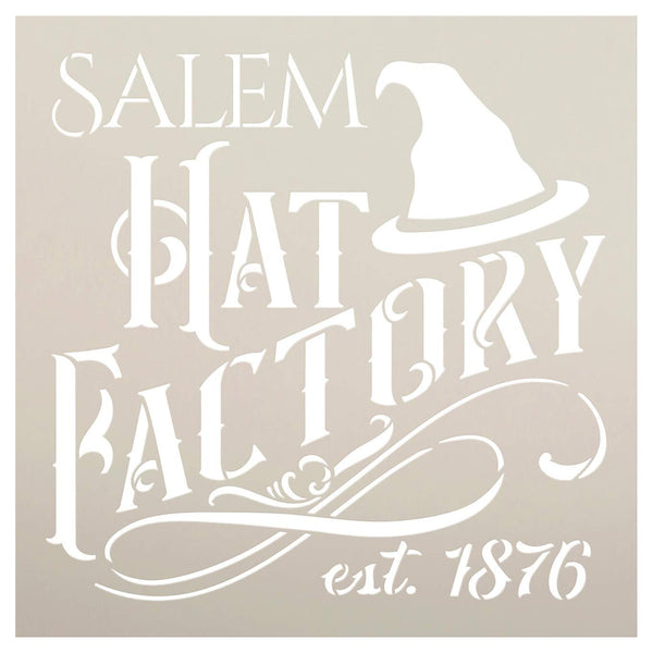 Salem Hat Factory Stencil by StudioR12 | DIY Halloween Witch Home Decor | Craft & Paint Wood Signs | Reusable Template | Select Size