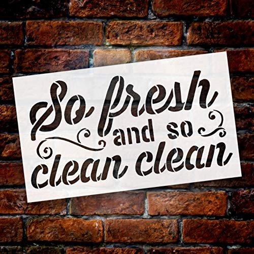 Bathroom Humor So Fresh and So Clean Clean Stencil by StudioR12 | Wood Sign | Word Art Reusable | Cabin Wall | Painting Chalk Mixed Multi-Media | DIY Home - Choose Size