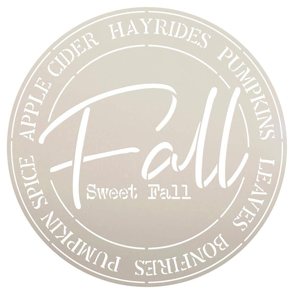 Fall Sweet Fall Round Stencil by StudioR12 | Painting Wood Sign | Furniture Totes Fabric | Apple Cider Bonfire Pumpkin Pattern | Diagonal Square Pattern | DIY Home Decor - Choose Size