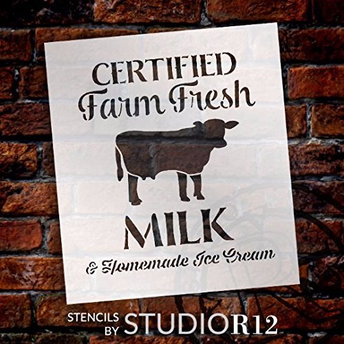 Vintage Farm Fresh Milk Stencil by StudioR12 | DIY Farmhouse Decor | Painting, Chalk, Mixed Media | Crafting DIY Kitchen Decor | Select Size | STCL1494