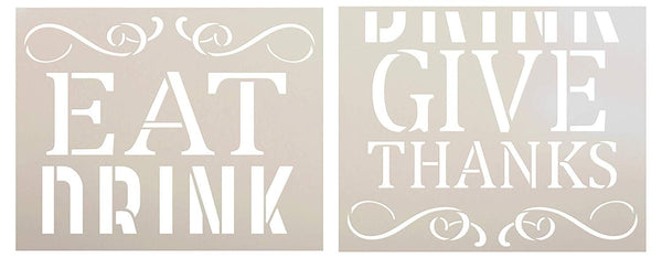 Eat Drink Give Thanks Jumbo 2-Part Stencil by StudioR12 | DIY Thanksgiving Word Art & Fall Home Decor | Craft & Paint Autumn Oversize Wood Sign | Reusable Mylar Template | Extra Large | 24 x 36 inch