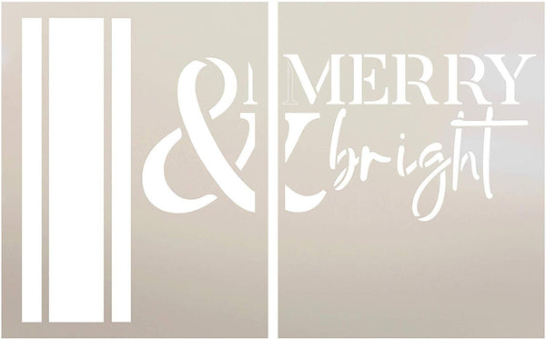 Merry & Bright Jumbo 2-Part Stencil with Stripes by StudioR12 | DIY Christmas Word Art Home Decor | Craft & Paint Oversize Holiday Wood Signs | Reusable Mylar Template | Extra Large | 24 x 36 inch