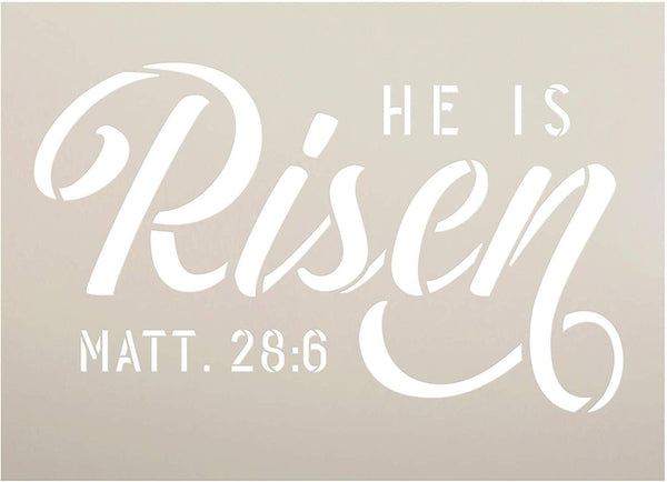 He is Risen Stencil by StudioR12 | DIY Christian Spring Home Decor | Rustic Bible Verse Word Art | Matthew 28:6 | Craft & Paint Farmhouse Wood Signs | Mylar Template | Select Size