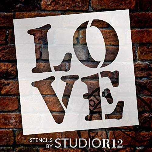 L-O-V-E Stencil by StudioR12 | DIY Simple Valentine's Day Home Decor | Vintage Farmhouse Love Letter Word Art | Craft & Paint Wood Signs | Reusable Mylar Template | Select Size | STCL3294
