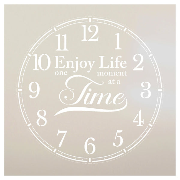 Round Clock Stencil - Enjoy Life One Moment at a Time Letters - Small to Extra Large DIY Painting Farmhouse Home Decor Art - Select Size | | STCL2429
