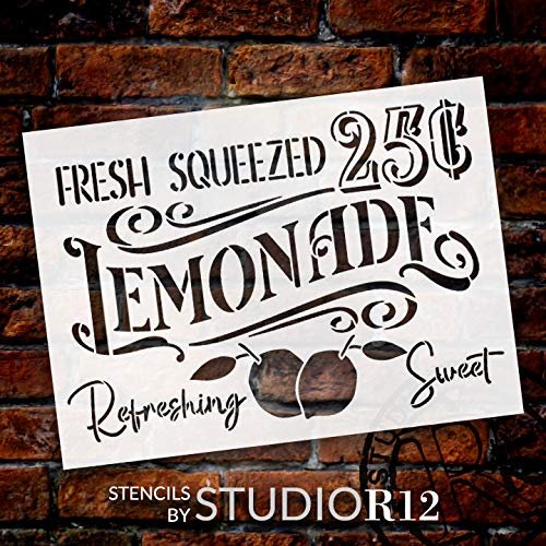 Fresh Squeezed Lemonade Stencil with Lemons by StudioR12 | DIY Spring & Summer Kitchen Home Decor | 25 Cents | Paint Farmhouse Wood Signs | Select Size | STCL3425
