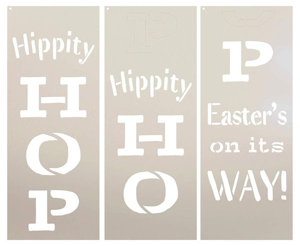 Hippity Hop Easter's On Its Way Tall Porch Stencil by StudioR12 | 3pc | DIY Large Vertical Spring Home Decor | Front Door Entryway | Craft & Paint Wood Leaner Sign | Reusable Mylar Template | Size 6ft