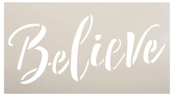 Believe Script Stencil by StudioR12 | Winter Holiday Christmas Decor Rustic Farmhouse Word Art | Reusable Mylar Template | Paint Wood Signs Chalk | DIY Home Crafting | Select Size