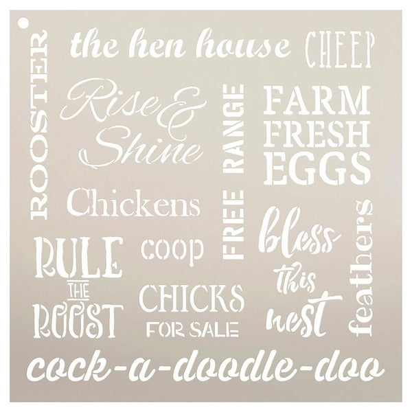 Chicken Words Stencil by StudioR12 | Reusable Mylar Template | Use to Paint Wood Signs - Pallets - Pillows - DIY Country & Farm Decor - Select Size