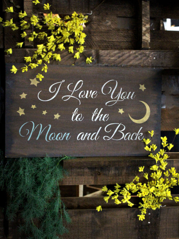 Love You To the Moon Stencil by StudioR12 | Stars Moon script Word Art - Reusable Mylar Template | Painting, Chalk, Mixed Media | Use for Crafting DIY Home Decor