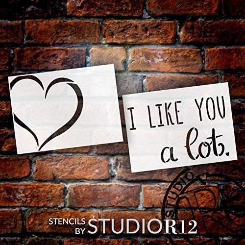 I Like You A Lot 2-Part Stencil with Heart by StudioR12 | DIY Valentine's Day Home Decor | Love Wedding Cursive Word Art | Craft & Paint Wood Signs | Mylar Template | Select Size