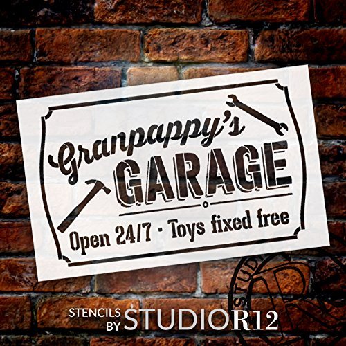 Granpappy's Gargage - Open 24/7 Sign Stencil by StudioR12 | Reusable Mylar Template | Use to Paint Wood Signs - Pallets - DIY Grandpa Gift - Select Size (16