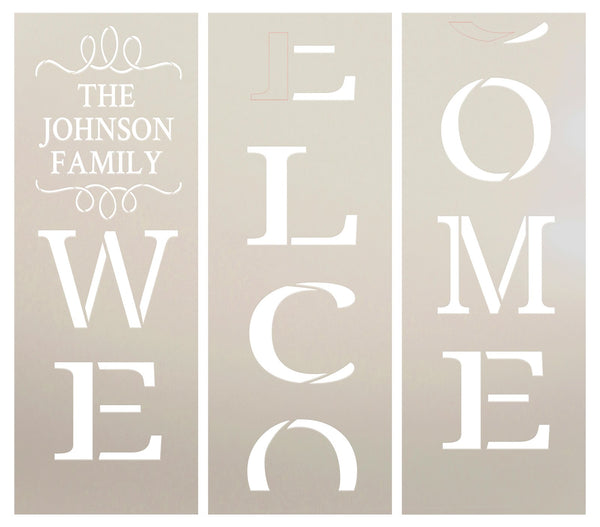 Welcome Personalized Tall Porch Sign Stencil with Flourish by StudioR12-6ft Vertical Leaner Sign Template - USA Made - Custom Family Name - DIY Outdoor Home Decor - PRST7073