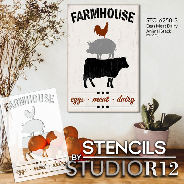Eggs Meat Dairy Animal Stack Stencil by StudioR12 | Craft DIY Farmhouse Home Decor | Paint Kitchen Wood Sign | Reusable Mylar Template | Select Size | STCL6250