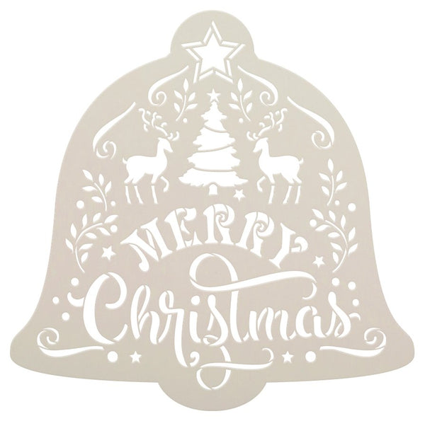 Merry Christmas Bell Stencil by StudioR12 | DIY Holiday Reindeer Star Home Decor Gift | Craft & Paint Wood Sign | Reusable Mylar Template Select Size