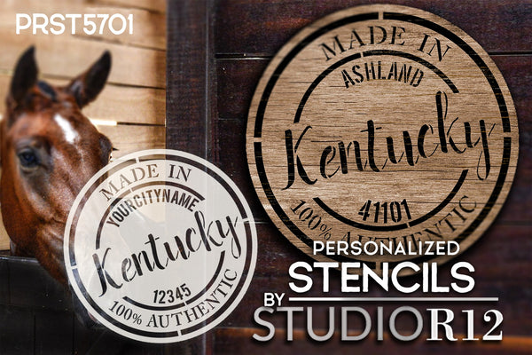 Personalized State Stamp Stencil by StudioR12 | Custom Hometown Branded Emblem | DIY Home Decor | Paint Wood Sign | Select State & Size | PRST5701